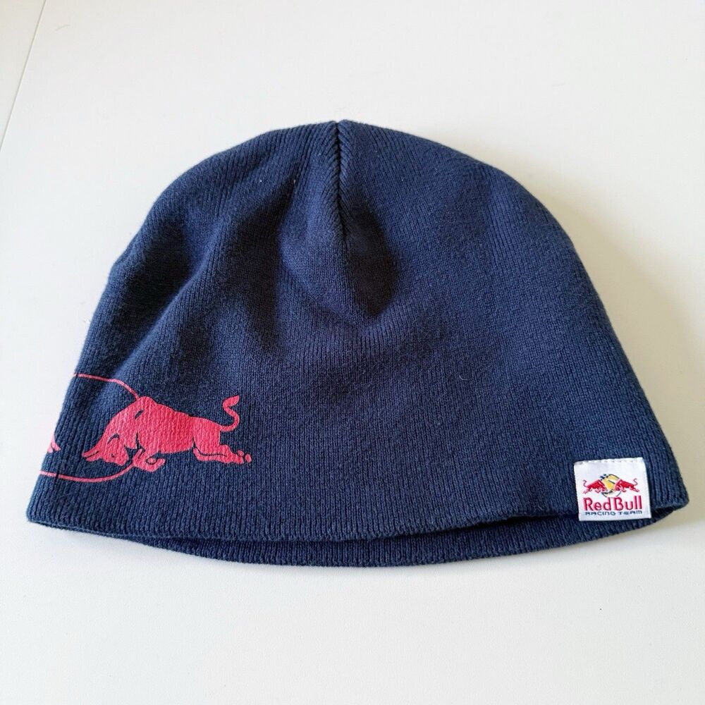 Red Bull Racing Beanie Knit Winter Hat Navy Blue Logo OS One Size Toboggan